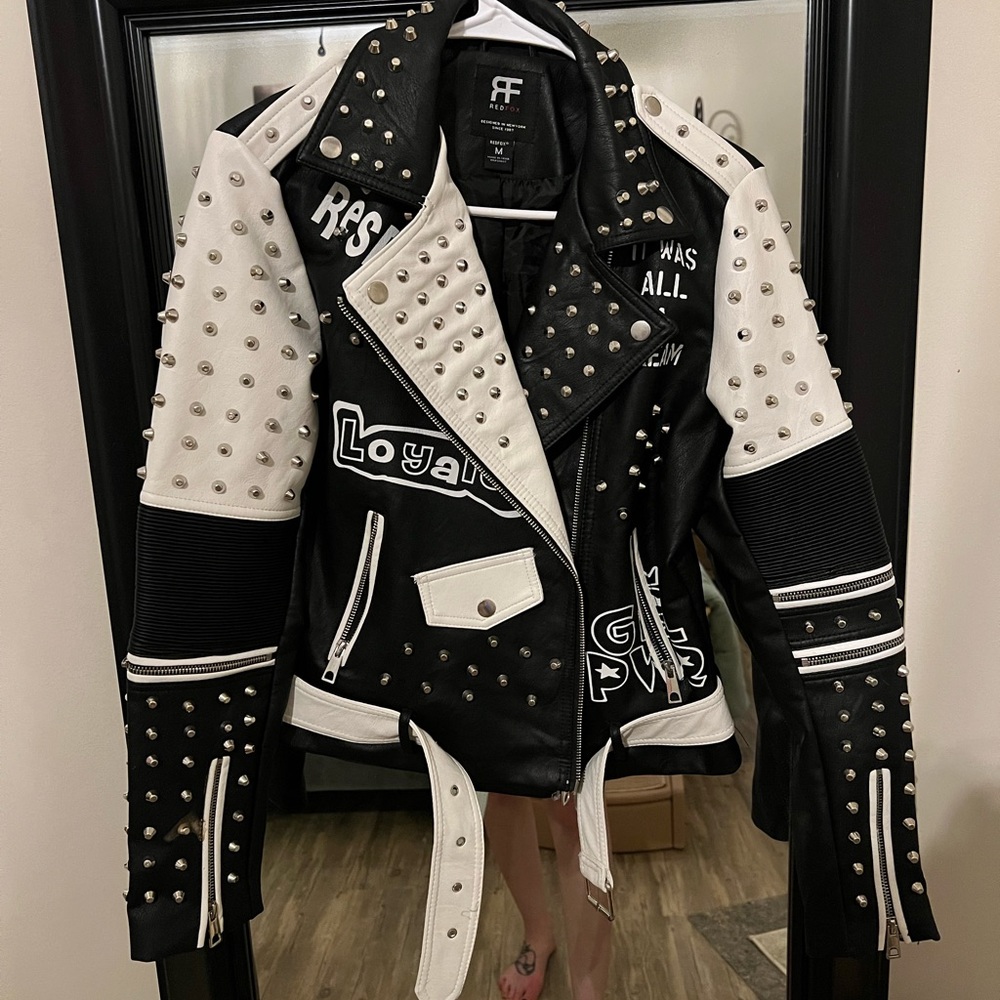 Red fox faux leather moto jacket